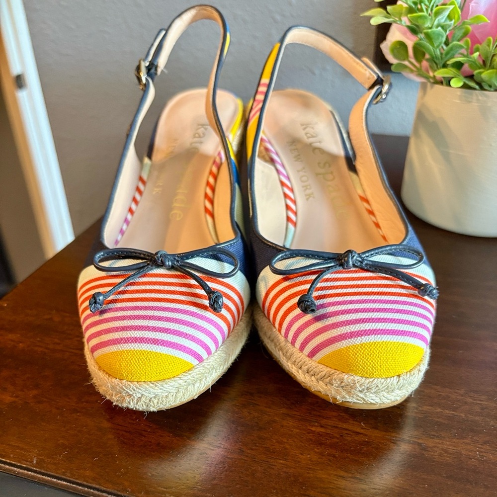 Size 7.5 Kate Spade Striped Multicolor Espadrille Wedge Slingback - Women's - Picture 5 of 16